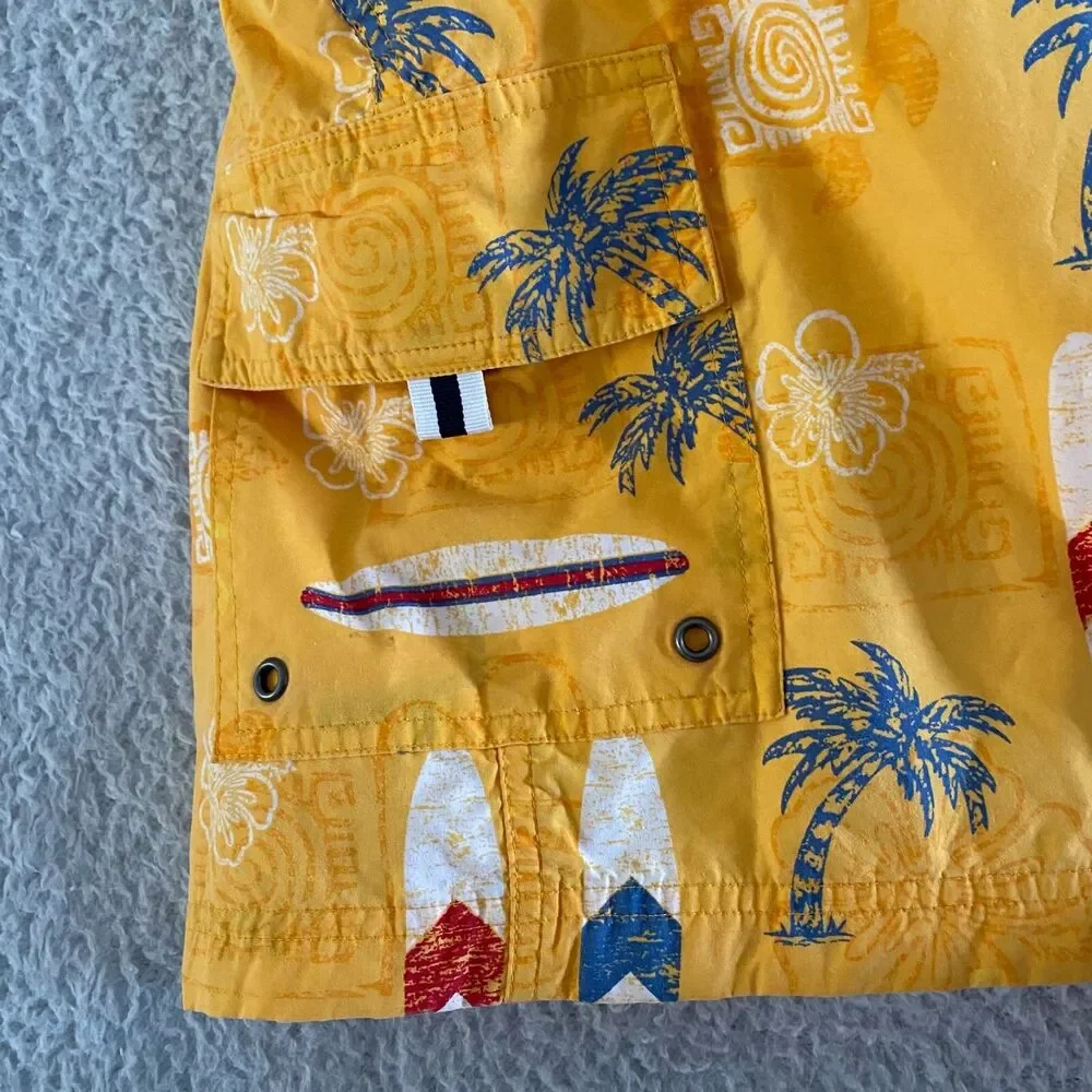 Roundtree & Yorke Swim Trunks Mens L Yellow Tropical Surf‎ Cargo Pockets